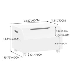 Toy Box With 4 Universal Wheels, Kids Playroom Storage Organizer With Front Bookshelf, Flip Top Lid, Safety Hinge - White