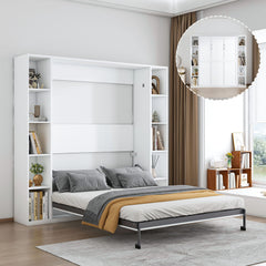 Queen Murphy Bed With Storage Cabinet - White