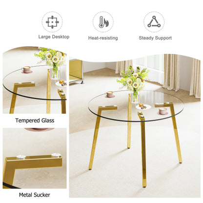 Comedor Circular Moderno 6 Puestos - Cristal Templado Transparente y Dorado 48 - 007