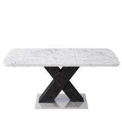 Rectangle Dining Table With Stretchable Top, X Shape Mdf Legs With Steel Base - White / Black