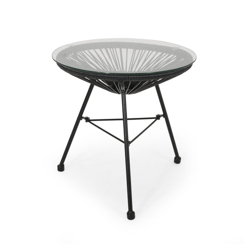 Nusa - Modern Rattan Side Table With Tempered Glass Top