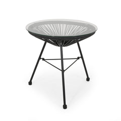Nusa - Modern Rattan Side Table With Tempered Glass Top