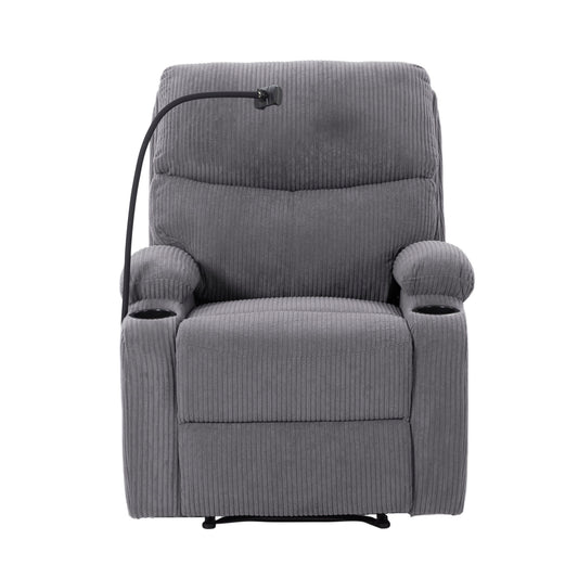 Adjustable Manual Recliner, Ergonomic Lounge Chair With Phone Holder And 2 Cup Holders