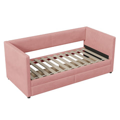 Corduroy Daybed With Two Drawers And Wood Slat