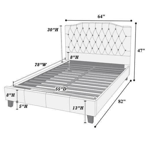 Modern Bed Frame With Tufted Upholstered Headboard