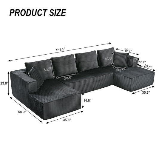 U-Shaped Modular Sectional Sofa With Double Chaise, Oversized Deep Seat For Living Room