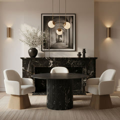 Marlowe - Linen Textured Fabric Upholstered Swivel Dining Arm Chair - Stained Natural