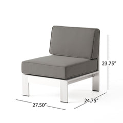 Outdoor Aluminum Armless Chair With Cushion - Silver