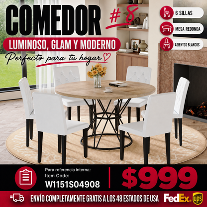 Comedor Circular 6 Puestos - Madera Blanco 48 - 008