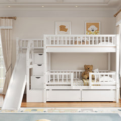 Bunk Bed With Storage Staircase, Slide And 2 Drawers