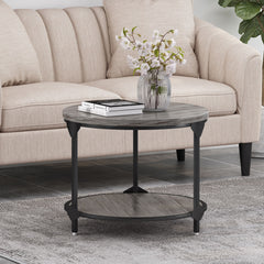 Coffee Table With Wood Patterned Tabletop And Iron Frame - Gray
