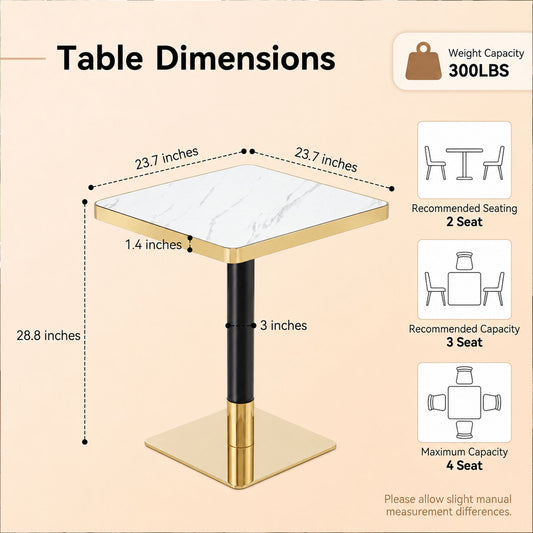 Square Dining Table & Pedestal For Kitchen - Black / Gold / White