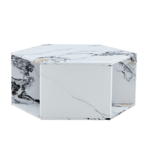 Hexagonal Coffee Table With Characteristic Pattern Stickers And Multi-Hole Design For Extra Storage