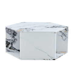 Hexagonal Coffee Table With Characteristic Pattern Stickers And Multi-Hole Design For Extra Storage