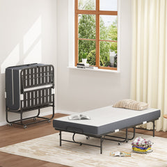 Twin Extra Long Folding Bed For Tall People, Heavy-Duty Rollaway Guest With Memory Foam Mattress - Black