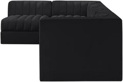 Rummi - Velvet Performance Fabric Upholstered 5 Piece Modular Sectional, L-Shaped (Right)