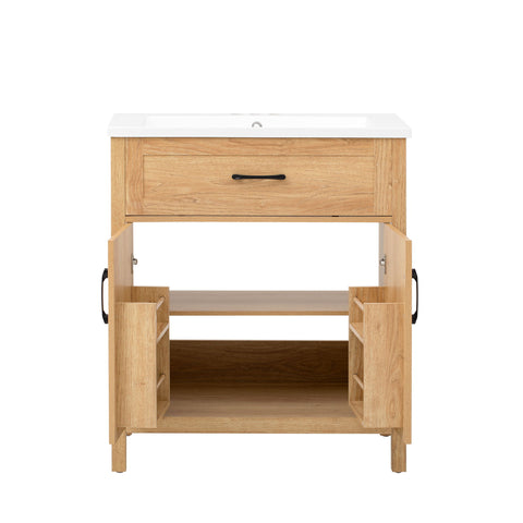 Bathroom Vanity With Sink, Adjustable Shelf & Door Organizers - Walnut