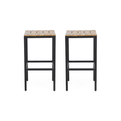 Outdoor Bar Stool With Slat Design And Metal Frame (Set of 2)