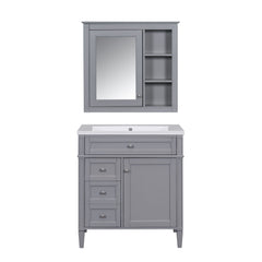 Bathroom Vanity With Medicine Cabinet, Royal Mirror Cabinet, Modern Bathroom Storage Cabinet With 2 Soft Closing Doors And 4 Drawers