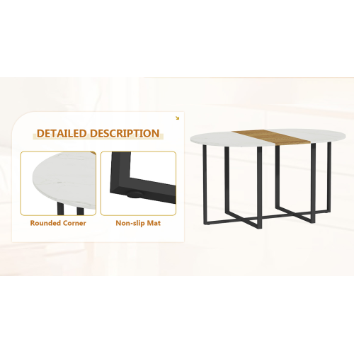 Comedor Ovalado 6 Puestos - Madera, Mármol Blanco y Cuero Sintético 48 - 009