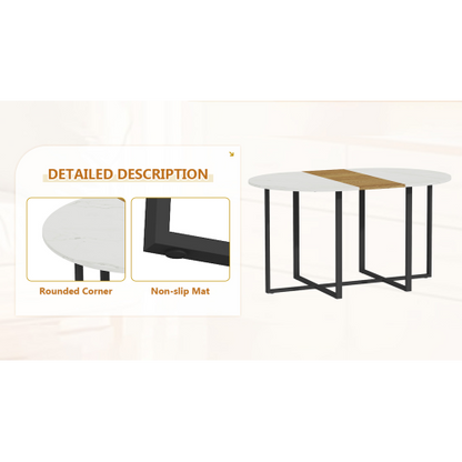 Comedor Ovalado 6 Puestos - Madera, Mármol Blanco y Cuero Sintético 48 - 009