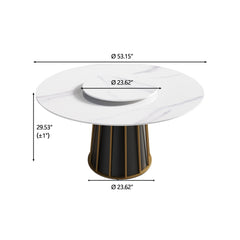 53.15" Modern Artificial Stone Round Panel Metal Iron Base Dining Table, Can Accommodate 6 People-23.62" Artificial Stone Turntable (Not Including Chairs) - White / Black