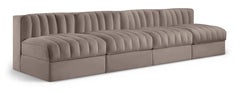 Rummi - Armless Velvet Performance Fabric Upholstered 4 Piece Modular Sofa