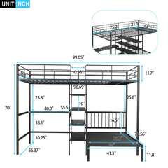 Full Over Twin Bunk Bed With Built In Desk, Shelves And Ladder - Black