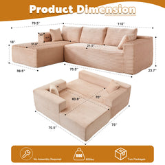Compression Sectional Couch With Comfy Chaise, Boneless L Shape Sofa With Deep Seat