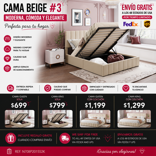 CAMA CREMA BEIGE QUEEN