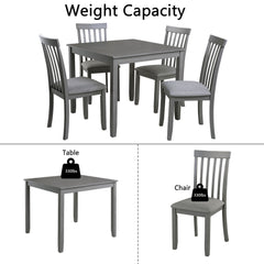 5 Piece Modern Dining Set, Square Wooden Dining Table With 4 Upholstered Chairs For Kitchen, Dining Room - Gray