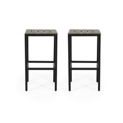 Outdoor Bar Stool With Slat Design And Metal Frame (Set of 2)
