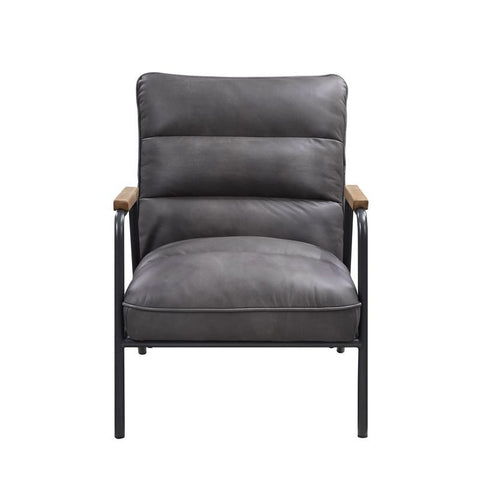 Nignu - Accent Chair - Gray Top Grain Leather & Matt Iron