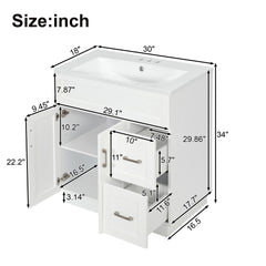 Bathroom Vanity With 2 Doors, 2 Drawers, Adjustable Shelf, Hidden Slides & Soft Close Hinges
