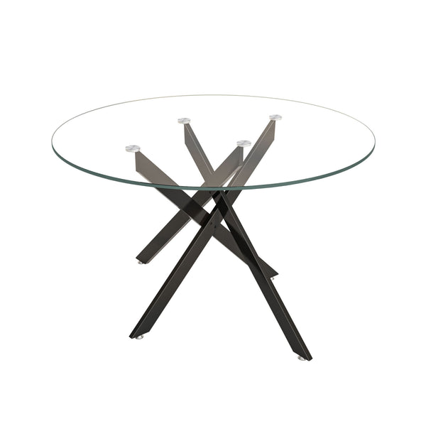 Stylish Round Clear Tempered Glass Dining Table With Metal Legs