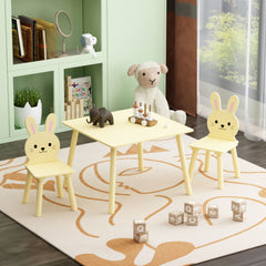 Table And Chair Set With 2 Bunny Chairs, Children's Activity Table For Toddlers, Cute Animal Design - Yellow