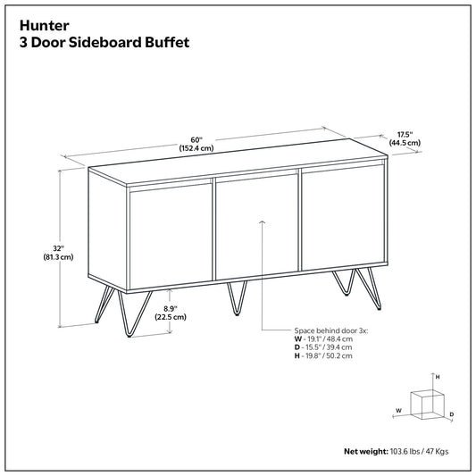 Hunter - 3 Door Sideboard Buffet - Walnut
