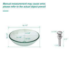 Crackle Vessel Sink, Round Bowl With Pop Up Drain - Clear