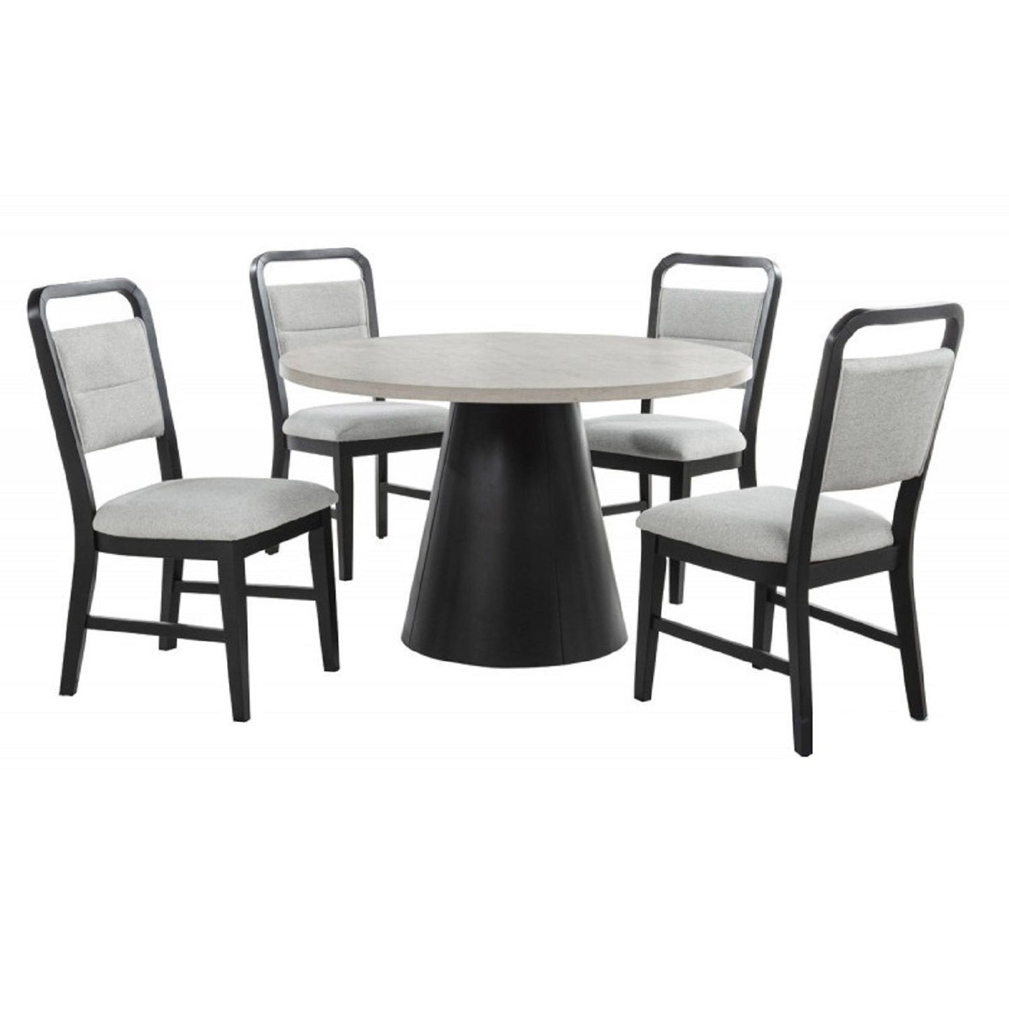 Dining Set With Round Table And 4 Upholstered Chairs - Black / Gray