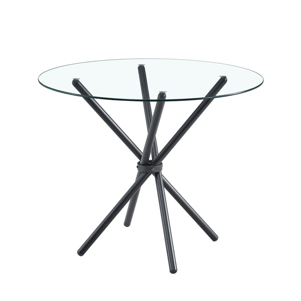 Modern Circular Transparent Tempered Glass Round Table With Metal Legs 36.6" Diameter - Silver / Transparent