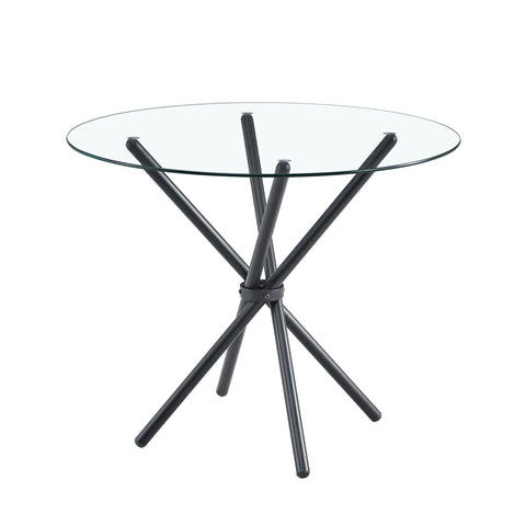 Modern Circular Transparent Tempered Glass Round Table With Metal Legs 36.6" Diameter - Silver / Transparent