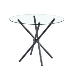 Modern Circular Transparent Tempered Glass Round Table With Metal Legs 36.6" Diameter - Silver / Transparent
