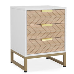 Nightstands With 3 Drawers, Zig Zag Design (Set of 2) - White / Oak