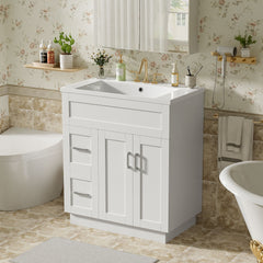 Bathroom Vanity With 2 Doors, 2 Drawers, Adjustable Shelf, Hidden Slides & Soft Close Hinges