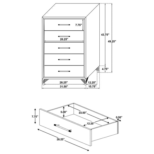 Chesney - 5 Drawer Chest With Trim - White