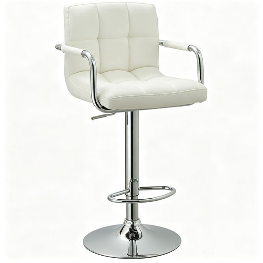 Adjustable Swivel Arm Bar Stool With Cushion - White