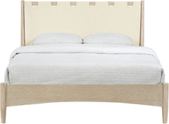 Santos - Vegan Leather Headboard And Wood Bed - Waxed Natural Frame