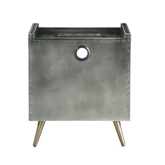 Doris - Nightstand With USB & Electric Lock - Gray Top Grain Leather & Aluminum
