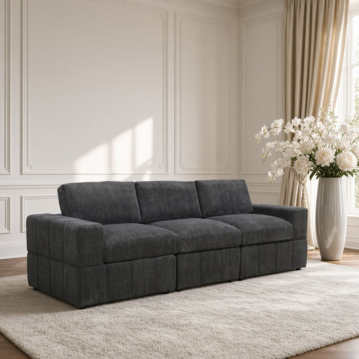 Oversized Modular Sectional Sofa 3 Piece Set For Living Room - Dark Gray