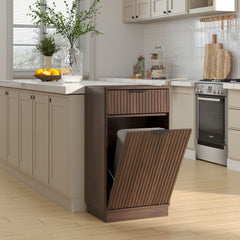 Tilt Out Trash Can Cabinet With Wave Textured Drawer & Pull Out Bin